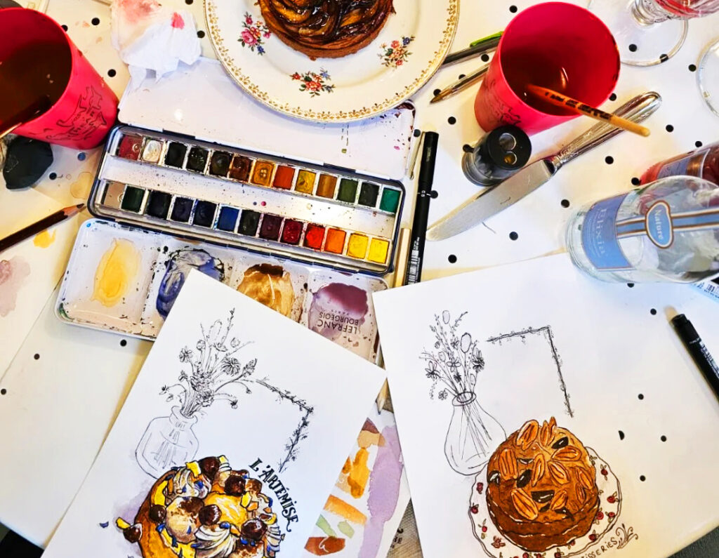 Cours d'aquarelle à Mulhouse. Apprendre à peindre à l'aquarelle à Mulhouse, dans le haut rhin, en alsace. Exemple d'un stage de dessin peinture. Nous faisons aussi du dessin lors de cours. Les stages et cours sont destinés aux enfants, ados et adultes désireux de progresser en dessin.